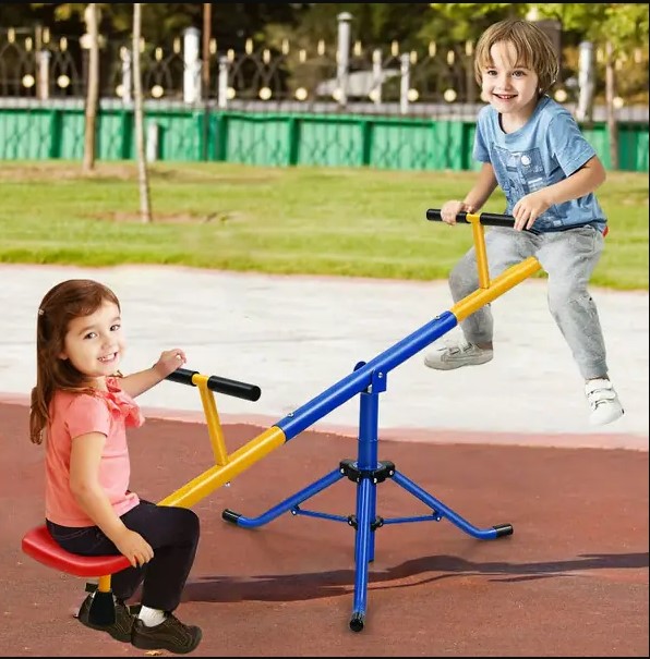 Heavy-duty steel playground teeter totters in a public park